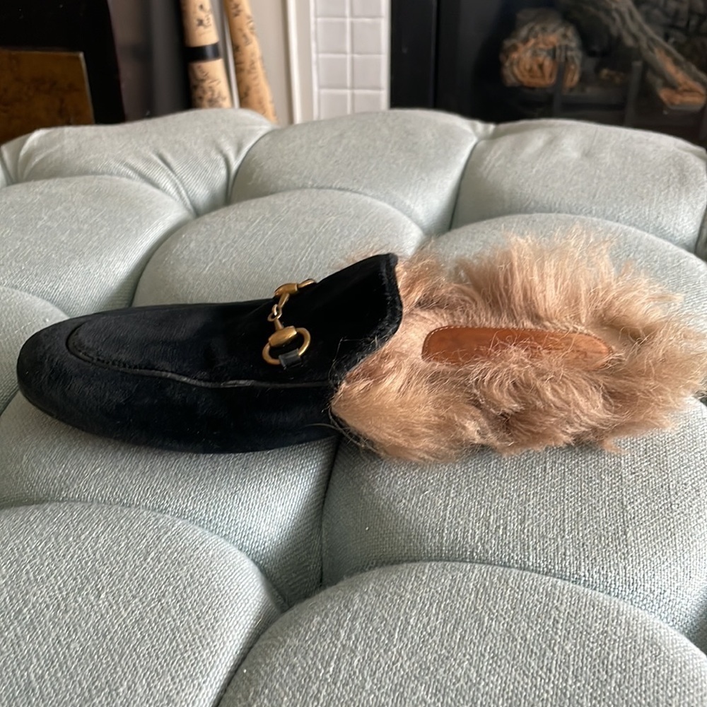 Gucci Princetown Velvet Fur Mules - Picture 10 of 16
